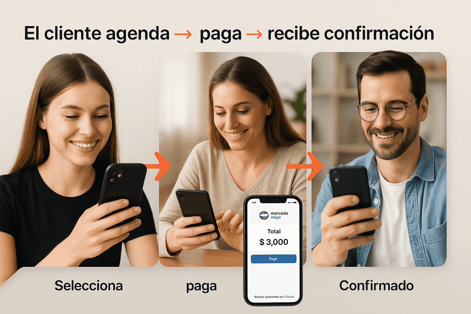 Proceso: agenda, paga, confirmado