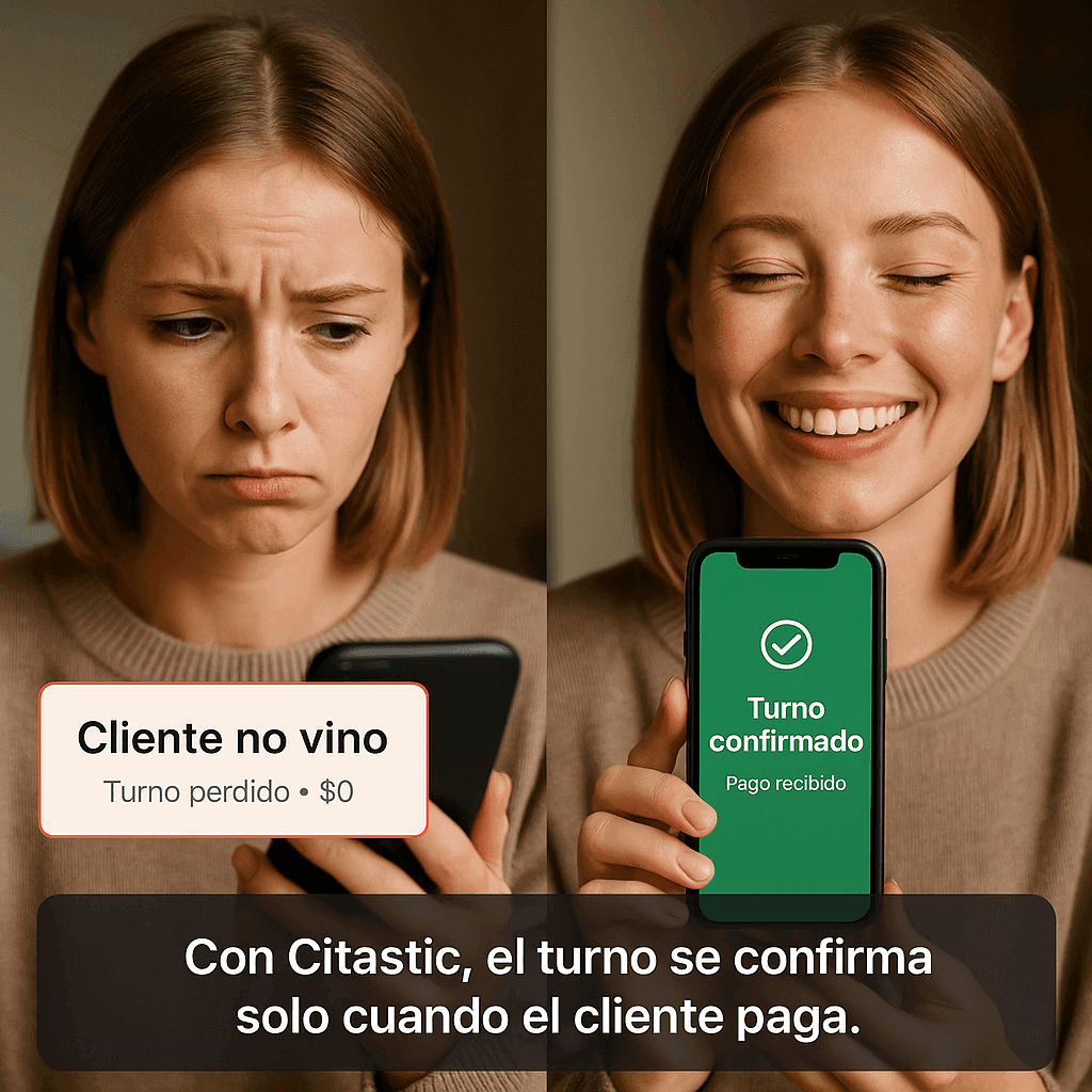 Comparación: turno perdido vs turno confirmado con pago